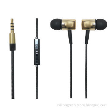 3.5mm metal plug stereo earphone with microphone and volume control